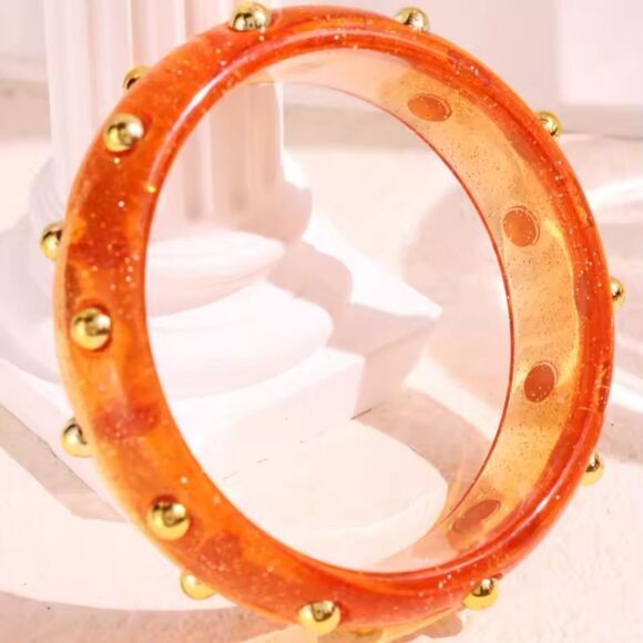 New FREE PEOPLE Pink Studded Resin Bangle Bracelet In Orange - Picture 2 of 8